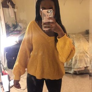 V Neck Drop Shoulder Oversized Sweater